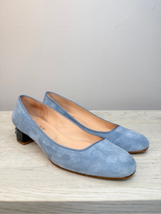 French Sole Shoes - French Sole fs/ny light blue suede black block heel size 6